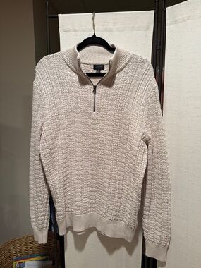 J. Crew Men's Cream Cable-Knit Half-Zip Sweater
